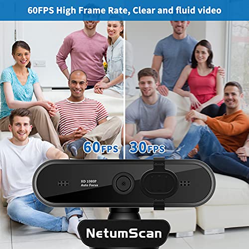 NetumScan AutoFocus HD 1080P Webcam with Dual Microphone & Privacy Cover, Business Webcam USB Web Camera with Wide Angle for Desktop or Laptop Streaming/Video Conferencing/Online Learning (60FPS)