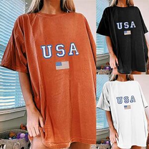 wodceeke Women's Independence Day Off-The-Shoulder Crew Neck Top T-Shirt Funny USA Flag Print Tee Casual Loose Tops (Black, XL)