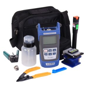 fiber optic termination tool kit - 9 in 1 assembly ftth tool kit with fc-6s cleaver optical power meter finder - 30km visual fault locator optical pliers cable cutter stripper