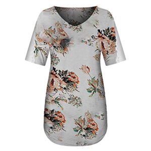 wodceeke Women's Lace Short-Sleeved Floral T-Shirt V-Neck Plus Size Stitching Tee Summer Casual Sports Tops (White, XXL)