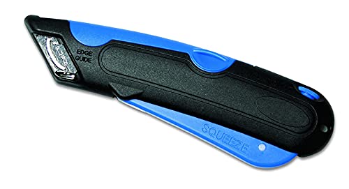 Veltec Self-Retracting Blade Safety Cutter, Left and Right Edge Guide, 3 Depth Setting, Preloaded with 3 Blades - Black/Blue (VC900)