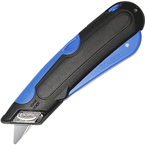 Veltec Self-Retracting Blade Safety Cutter, Left and Right Edge Guide, 3 Depth Setting, Preloaded with 3 Blades - Black/Blue (VC900)