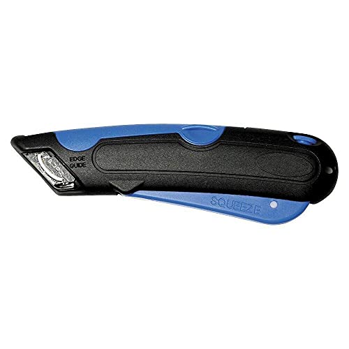 Veltec Self-Retracting Blade Safety Cutter, Left and Right Edge Guide, 3 Depth Setting, Preloaded with 3 Blades - Black/Blue (VC900)