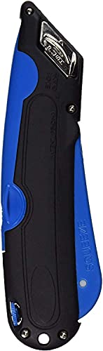 Veltec Self-Retracting Blade Safety Cutter, Left and Right Edge Guide, 3 Depth Setting, Preloaded with 3 Blades - Black/Blue (VC900)