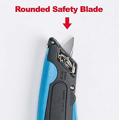 Veltec Self-Retracting Blade Safety Cutter, Left and Right Edge Guide, 3 Depth Setting, Preloaded with 3 Blades - Black/Blue (VC900)