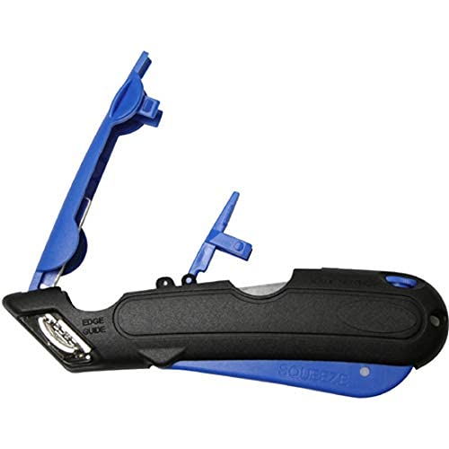 Veltec Self-Retracting Blade Safety Cutter, Left and Right Edge Guide, 3 Depth Setting, Preloaded with 3 Blades - Black/Blue (VC900)