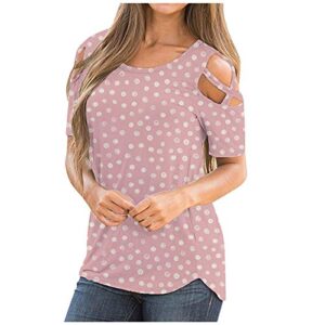 wodceeke women's floral off shoulder t-shirt plus size round neck tee summer casual sports blouse tops (pink b, xxl)