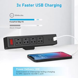 VILONG Black Desktop Edge Power Strip,Removable Clamp Power Outlet Socket 4AC Outlets,1 QC3.0 18W USB-A Ports,2 20W PD Fast Charging USB-C Port,6.5 ft Extension Cord with Switch