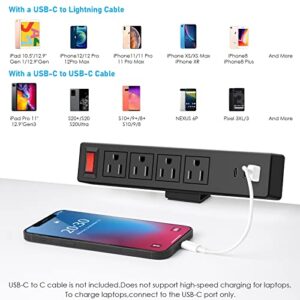 VILONG Black Desktop Edge Power Strip,Removable Clamp Power Outlet Socket 4AC Outlets,1 QC3.0 18W USB-A Ports,2 20W PD Fast Charging USB-C Port,6.5 ft Extension Cord with Switch