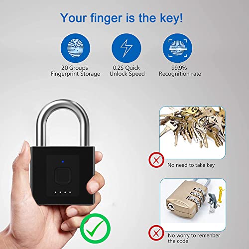eLinkSmart Fingerprint Padlock with Phone App Unlock, Keyless Large Size Padlock, Remote Authorization, Schedule, Unlock Record, Suitable for Outdoor and Heavy Duty, Waterproof, Battery Indicator