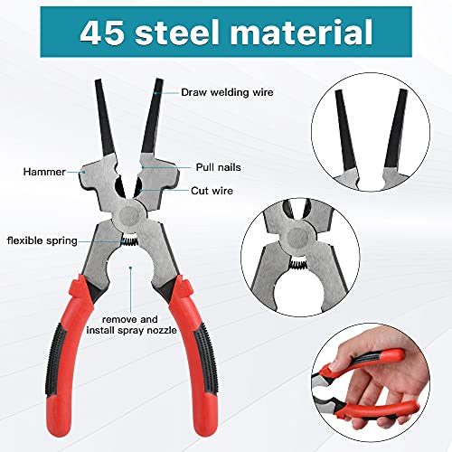 Worldity 4Pcs Welding Slag Removal Tool Set, 10 Inch Chipping Hamme with Coil Spring Handle, Mufti Functional Welding Pliers, Wire Brush, Welding Gloves for Cleaning Removing Slag