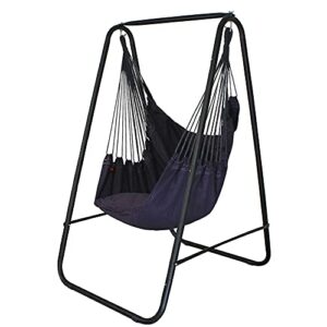 yucan hammock chair stand with hanging swing chair included,weather resistant and saving space stand max 450 lbs, quality cotton weave wrap whole,suitable for indoor outdoor patio yard（grey） patented