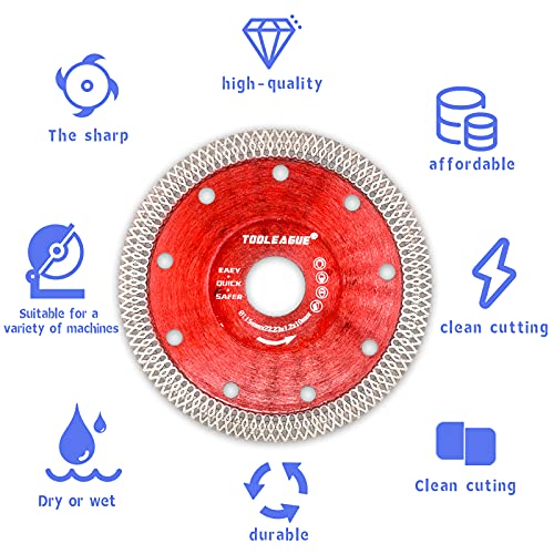 TOOLEAGUE Diamond Saw Blade, 4-1/2 inch Super Thin Tile Blade, Diamond Cutting Wheel for Cutting Porcelain Tile Granite Marbles, 10 Pcs