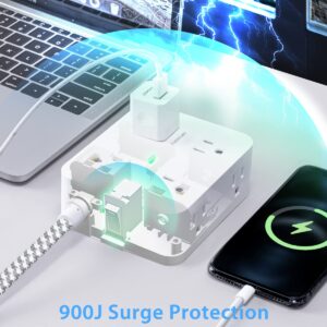 Surge Protector Power Strip - 8 Widely Outlets with 4 USB Charging Ports, Multi Plug Outlet Extender with 5Ft Braided Extension Cord, Flat Plug Wall Mount Desk USB Charging Station for Home Office ETL