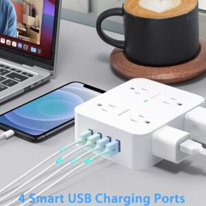 Surge Protector Power Strip - 8 Widely Outlets with 4 USB Charging Ports, Multi Plug Outlet Extender with 5Ft Braided Extension Cord, Flat Plug Wall Mount Desk USB Charging Station for Home Office ETL