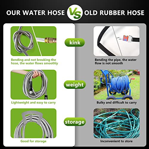 Metal Short Garden Hose 6 ft, 8 ft, 12 ft Flexible Stainless Steel 15 ft, 30 ft, 50 ft Heavy Duty Flexible Water Hose (6FT)