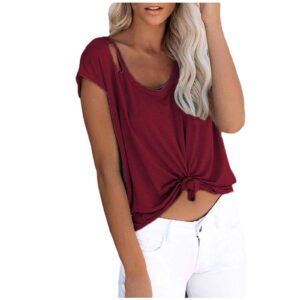 bravetoshop women's short sleeve crew neck basic t shirts casual blouse loose fit summer tops (red,l)