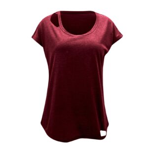 Bravetoshop Women's Short Sleeve Crew Neck Basic T Shirts Casual Blouse Loose Fit Summer Tops (Red,L)