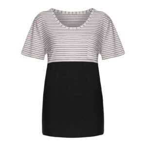 Bravetoshop Women Summer T Shirts Short Sleeve V Neck Pocket Tee Tops Casual Basic Tees Classic Striped Blouse (Black,S)