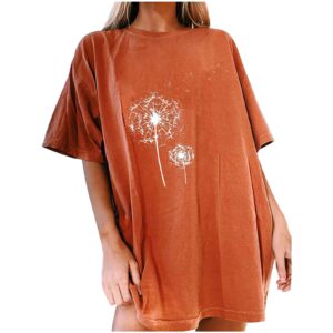 bravetoshop women oversized vintage graphic t shirt novelty dandelion print tee tops casual short sleeve loose blouse (a-orange,xl)
