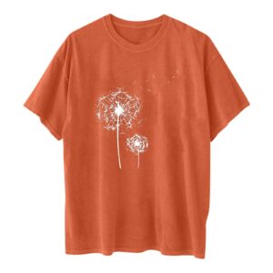 Bravetoshop Women Oversized Vintage Graphic T Shirt Novelty Dandelion Print Tee Tops Casual Short Sleeve Loose Blouse (A-Orange,XL)