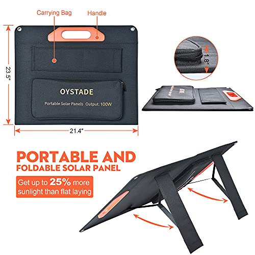 OYSTADE 100W Portable Solar Panel, Foldable Solar Charger with 2xUSB+DC Outputs, Compatible with Generators Power Station for Camping RV Travel Off-Grid Home Black