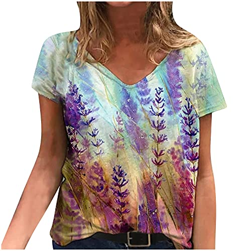 Bravetoshop Women T Shirts Short Sleeve Blouses Graphic Printed Tee Tops Casual Plus Size Summer Shirts (Purple,L)