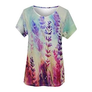 Bravetoshop Women T Shirts Short Sleeve Blouses Graphic Printed Tee Tops Casual Plus Size Summer Shirts (Purple,L)