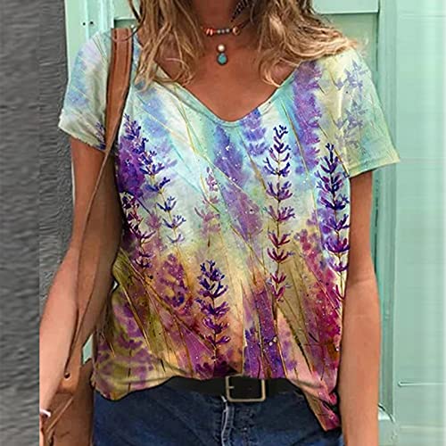 Bravetoshop Women T Shirts Short Sleeve Blouses Graphic Printed Tee Tops Casual Plus Size Summer Shirts (Purple,L)