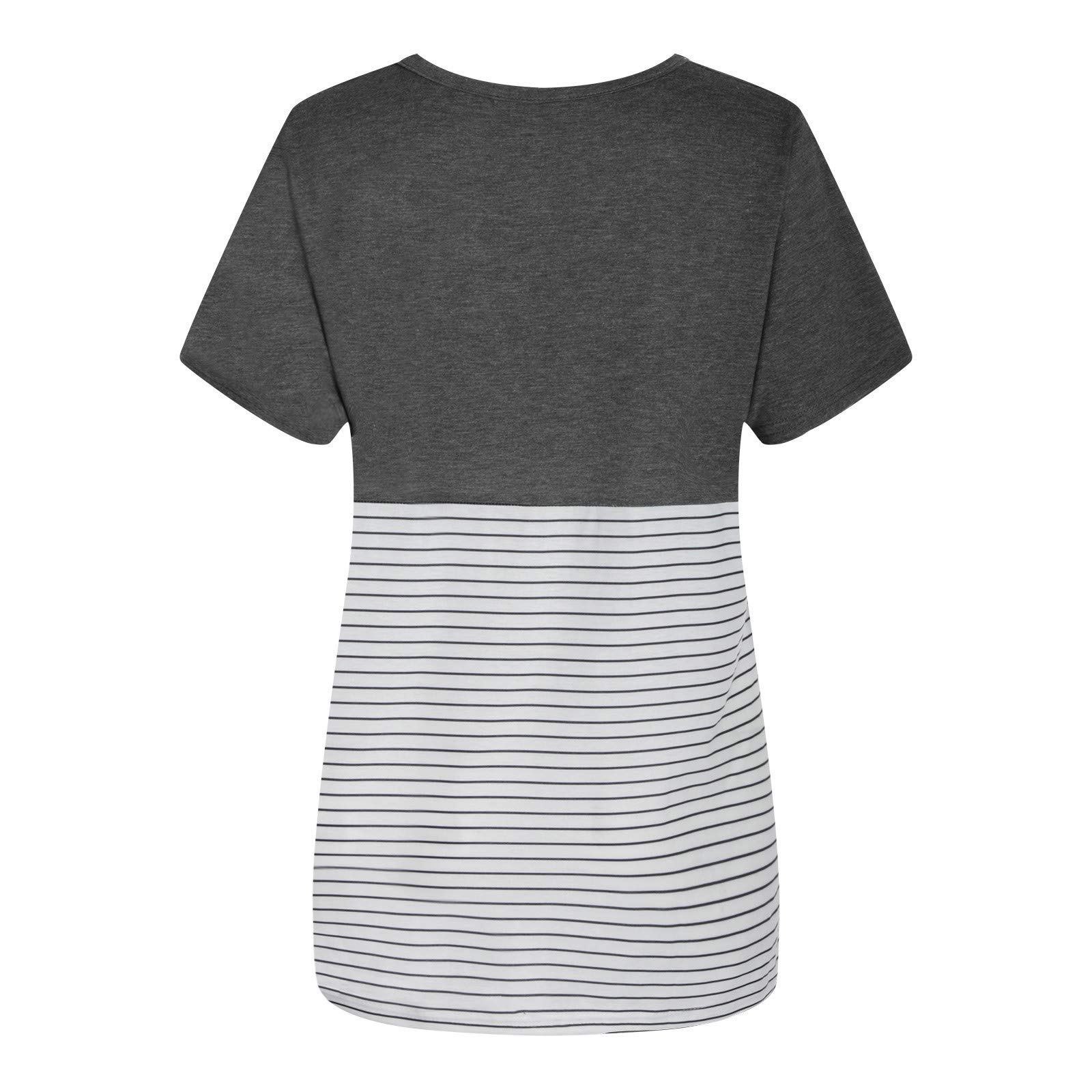 Bravetoshop Women Basic Tees Shirts Short Sleeve V Neck Classic Striped T Shirts Casual Summer Plus Size Blouse (Gray,XXL)