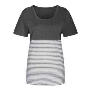 Bravetoshop Women Basic Tees Shirts Short Sleeve V Neck Classic Striped T Shirts Casual Summer Plus Size Blouse (Gray,XXL)