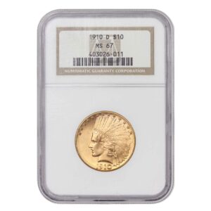 1910 d american gold indian head eagle ms-67 by mint state gold $10 ms67 ngc