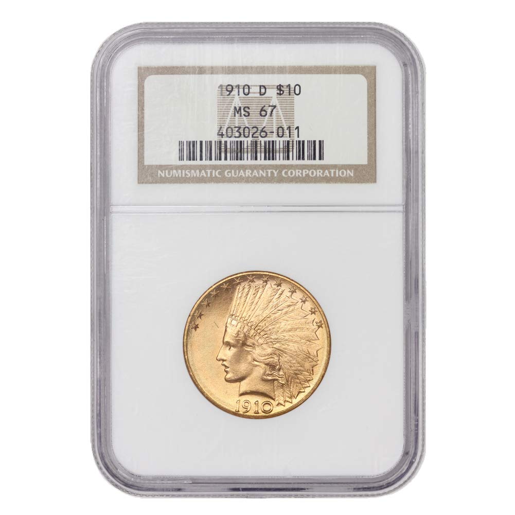 1910 D American Gold Indian Head Eagle MS-67 by Mint State Gold $10 MS67 NGC