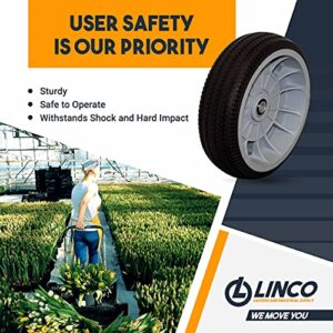 LINCO 10 inch Flat Free Tire Heavy Duty Solid Rubber Wheel Tubeless Hand Truck Utility Tire Caster Wheel | 5/8" Bearing| Total Capacity: 300 lbs