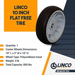 LINCO 10 inch Flat Free Tire Heavy Duty Solid Rubber Wheel Tubeless Hand Truck Utility Tire Caster Wheel | 5/8" Bearing| Total Capacity: 300 lbs