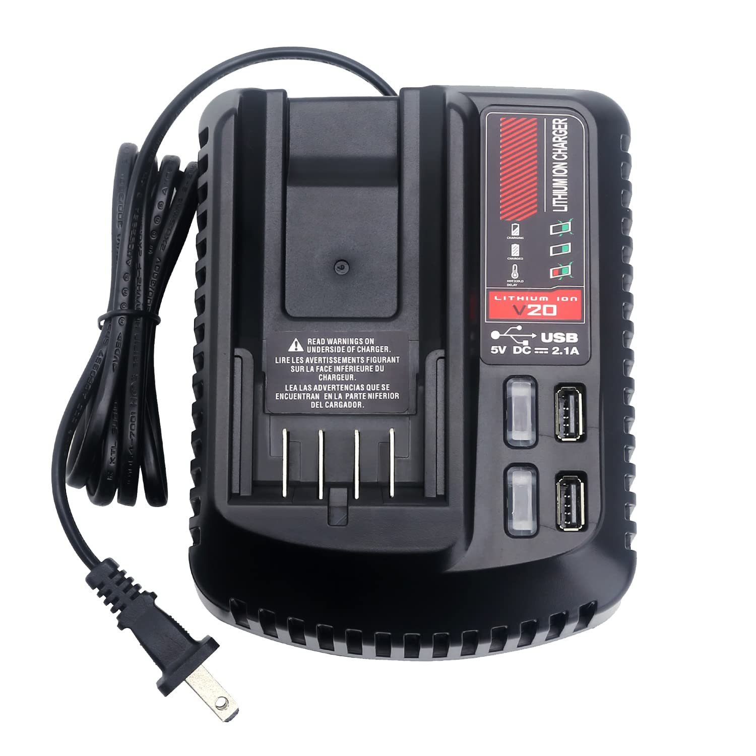 Qbmel 20V Battery Charger Replacement for Craftsman V20 Lithium Ion 20Volts Battery CMCB104 CMCB202 CMCB201 CMCB209 CMCB205 CMCB100 CMCB102 CMCB101 with USB Port(Only for 20V,not for 19.2V)