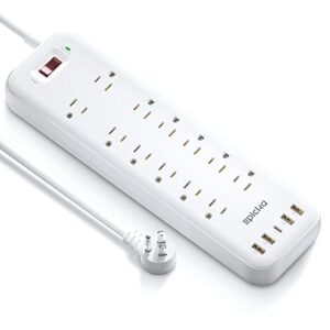 power strip, epicka surge protector with 12 ac outlets (1875w/15a, 1700j) 5 usb charging ports (1 usb-c, 4 usb-a), 6ft extension cord, wall mountable overload protection outlet for home&office,white