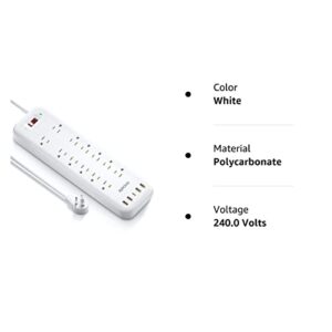 Power Strip, EPICKA Surge Protector with 12 AC Outlets (1875W/15A, 1700J) 5 USB Charging Ports (1 USB-C, 4 USB-A), 6FT Extension Cord, Wall Mountable Overload Protection Outlet for Home&Office,White