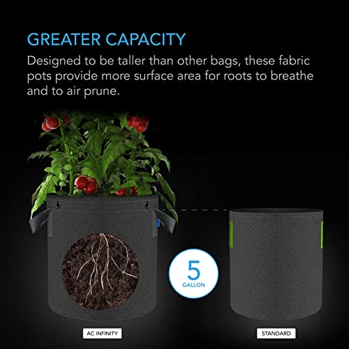 5-Pack 5 Gallon Heavy Duty Aeration Fabric Pots with Rings - For Low Stress Plant Training