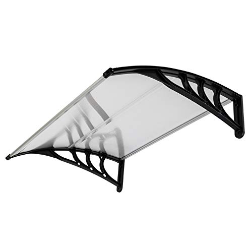 Window Awning Door Canopy, Outdoor Polycarbonate Cover Outdoor Front Door Patio Canopy UV Rain Snow Sunlight Protection (40" x 32", White Canopy/Black Bracket)