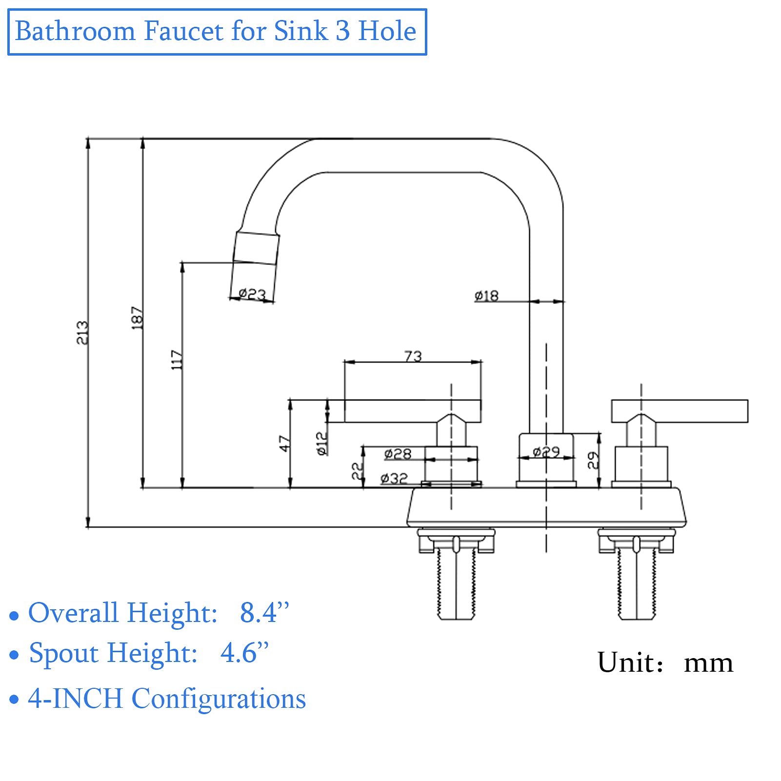 Zexzen 2 Handle Bathroom Faucet Black and Gold, 4 Inch Centerset Bathroom Sink Faucet with Pop Up Drain, Bathroom Faucet 3 Hole with Two Water Supply Lines (Brushed Gold and Black)