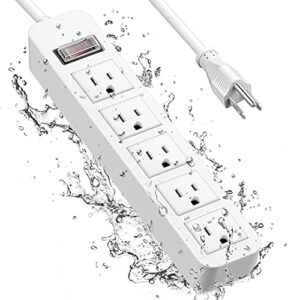 upgraded outdoor power strip weatherproof, 5ac outlets and 6ft long extension cord ipx4 waterproof overload protection surge protector for baby room/bathroom/patio/kitchen/garden, ul certification