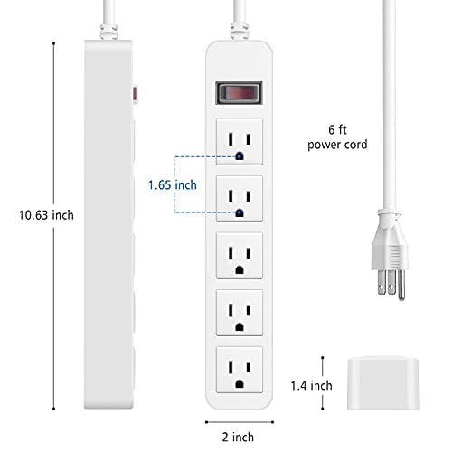 Upgraded Outdoor Power Strip Weatherproof, 5AC Outlets and 6ft Long Extension Cord IPX4 Waterproof Overload Protection Surge Protector for Baby Room/Bathroom/Patio/Kitchen/Garden, UL Certification