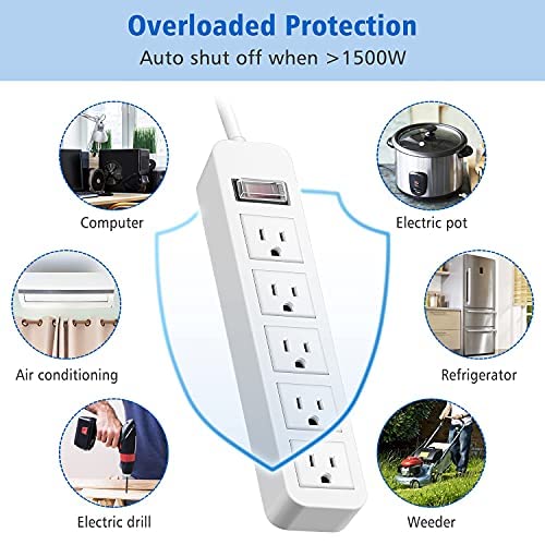 Upgraded Outdoor Power Strip Weatherproof, 5AC Outlets and 6ft Long Extension Cord IPX4 Waterproof Overload Protection Surge Protector for Baby Room/Bathroom/Patio/Kitchen/Garden, UL Certification