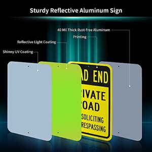 Large Dead End Private Road Sign, No Soliciting No Trespassing Sign, 18"x 12" .040 Aluminum Reflective Sign Rust Free Aluminum-UV Protected and Weatherproof