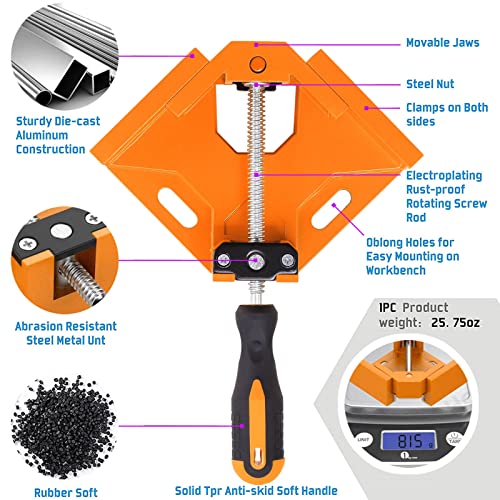 4 Pack Corner Clamp,90 Degree Right Angle Clamps for Woodworking,Wood Tools for Carpenter,Welding,Photo Framing DIY