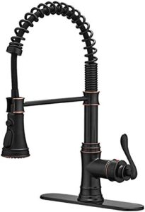 homevacious oil rubbed bronze single handle pull down sprayer faucet with 3 function spring high arc for kitchen sink