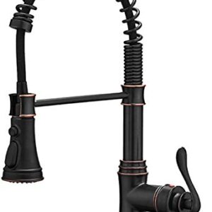 Homevacious Oil Rubbed Bronze Single Handle Pull Down Sprayer Faucet with 3 Function Spring High Arc for Kitchen Sink