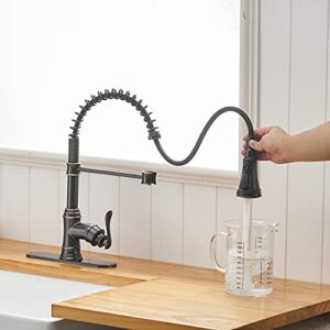 Homevacious Oil Rubbed Bronze Single Handle Pull Down Sprayer Faucet with 3 Function Spring High Arc for Kitchen Sink