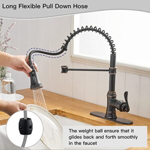 Homevacious Oil Rubbed Bronze Single Handle Pull Down Sprayer Faucet with 3 Function Spring High Arc for Kitchen Sink